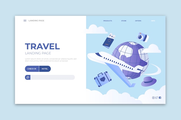 Free vector template travel landing page