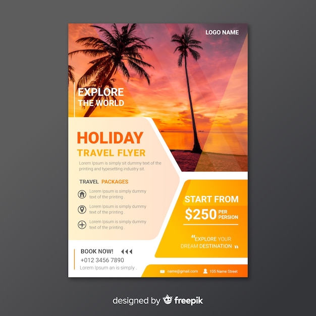 Free vector template travel poster with photo