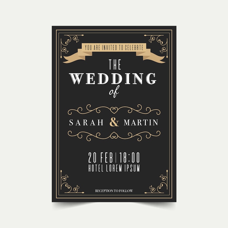 Free Vector template wedding invitation retro
