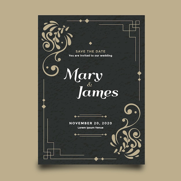 Free vector template wedding invitation retro