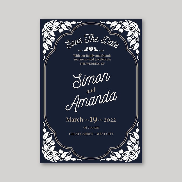 Free vector template wedding invitation retro