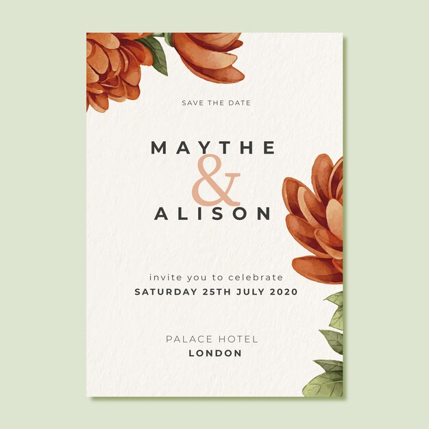 Template wedding invitation with big flower
