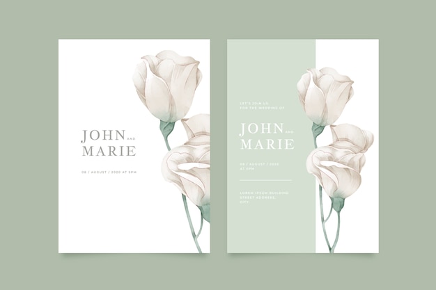 Free vector template wedding invitation with big flower