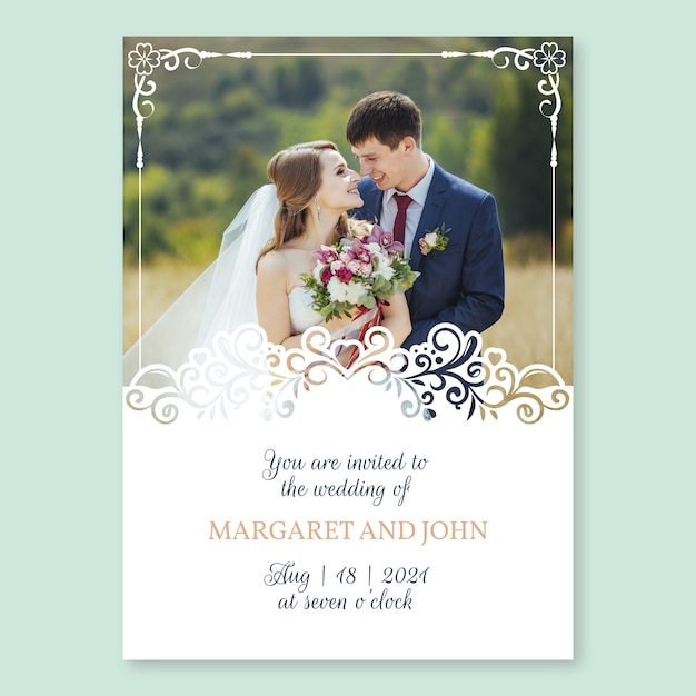 Template wedding invitation with photo Free Vector