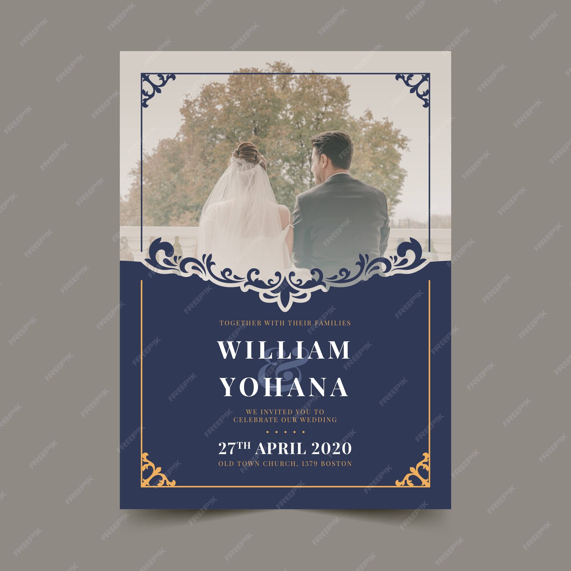 Free Vector | Template wedding invitation with photo