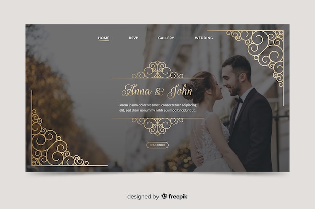 Pagina di destinazione del matrimonio modello con immagine