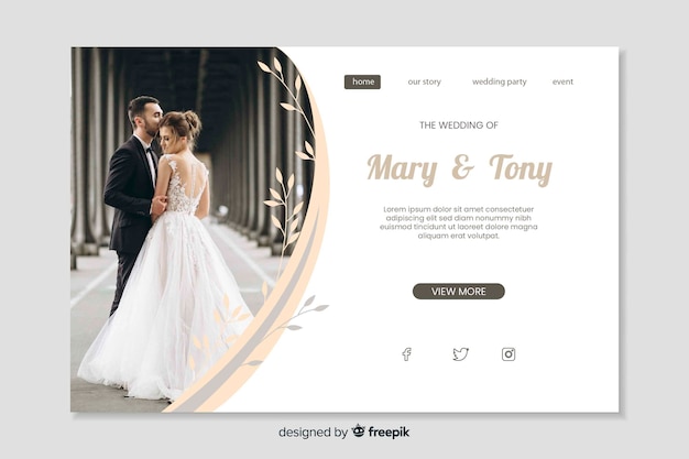 Free vector template wedding landing page with image