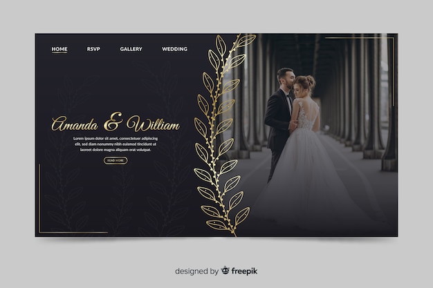 Free vector template wedding landing page with photo