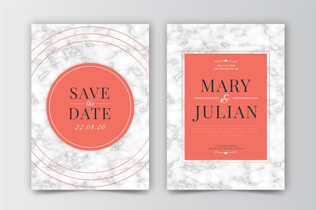 Free vector template for wedding with marble concept