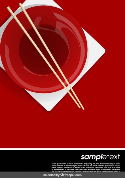 Free vector template with chinese bowl and chopsticks