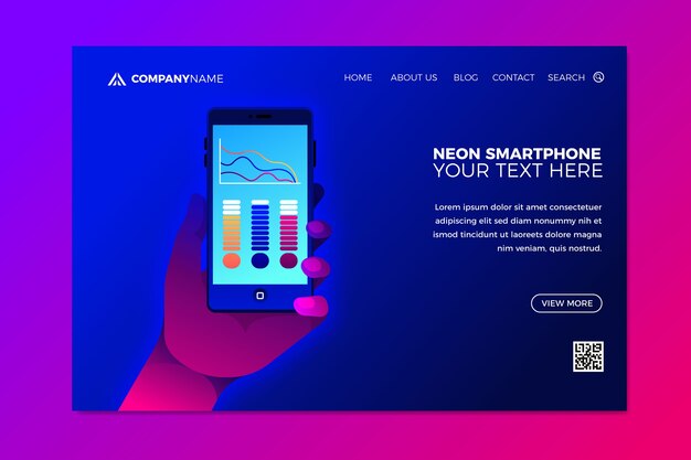 無料ベクター スマートフォン用のネオンランディングページを持つテンプレート