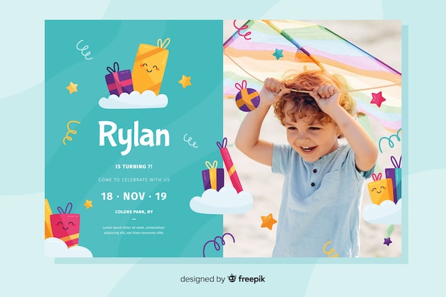 Template with photo for children birthday invitation