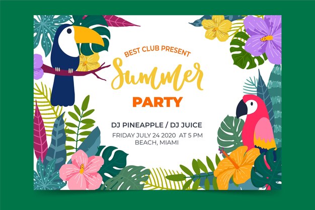 Template with tropical party poster theme