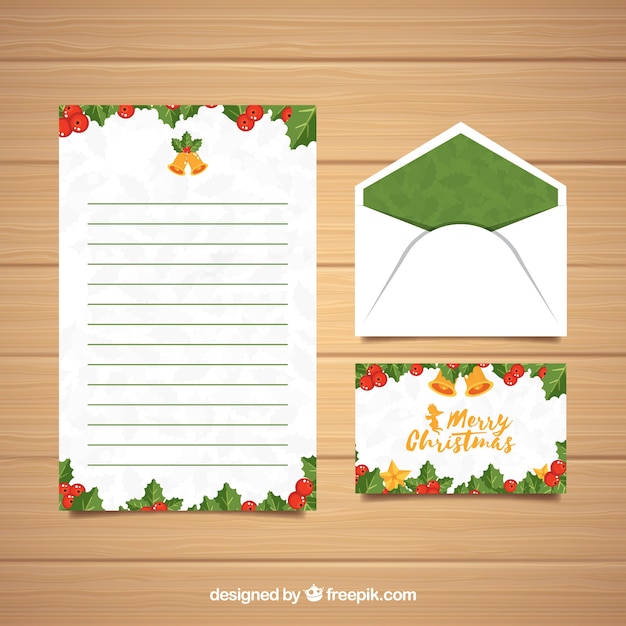 Templates of a letter and an envelope for christmas with green elements