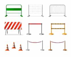 Free vector temporary fencing barrier realistic icon set