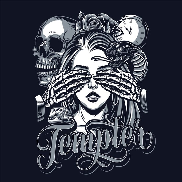 Temptation chicano style tattoo vintage concept