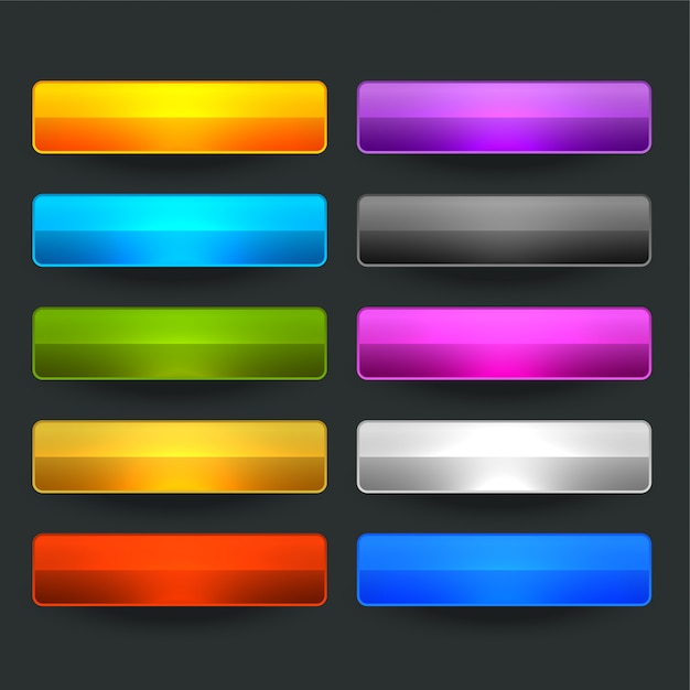 Free vector ten glossy shiny wide empty buttons
