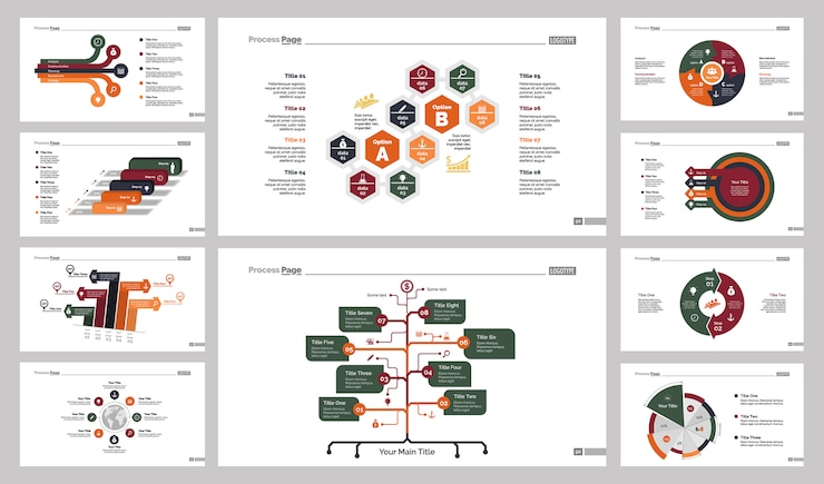 Free Vector ten logistics charts slide templates set