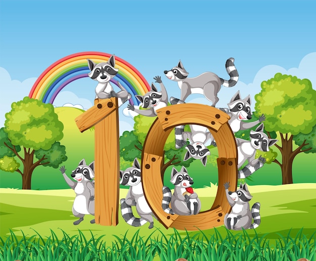 Free vector ten raccoons attached to number eight