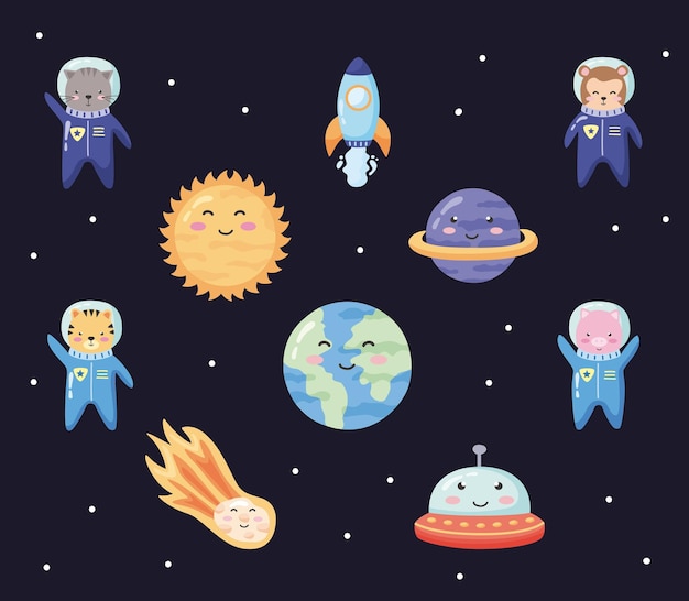 Free vector ten space animals icons