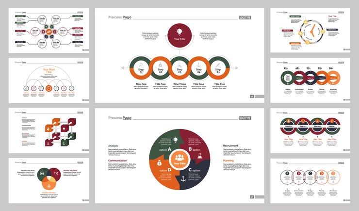 Free Vector ten teamwork slide templates set