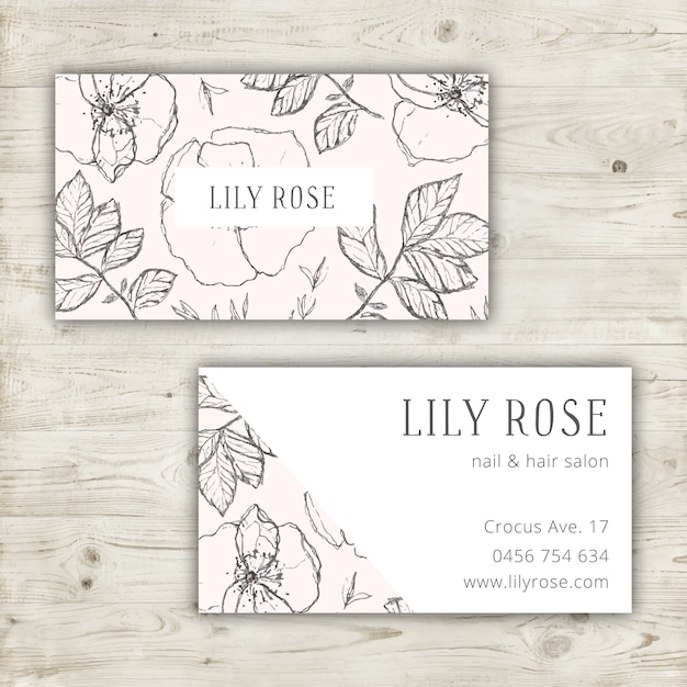 Tender business card design with hand drawn flowers
