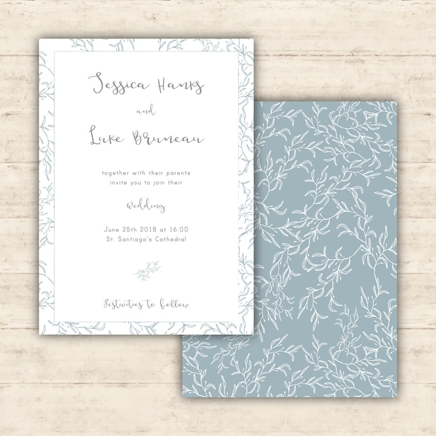 Free vector tender wedding invitation with botanical patterns