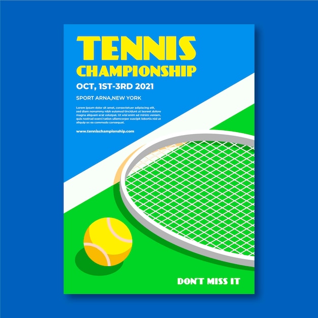 Бесплатное векторное изображение Шаблон постера спортивного мероприятия чемпионата по теннису