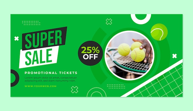 Free vector tennis game horizontal sale banner template