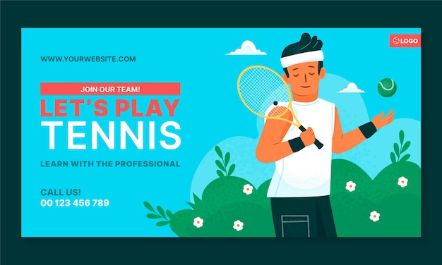 Free vector tennis game horizontal social media promo template