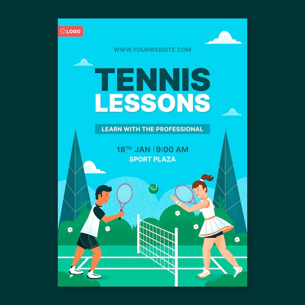 Vettore gratuito modello di poster verticale orizzontale del gioco di tennis