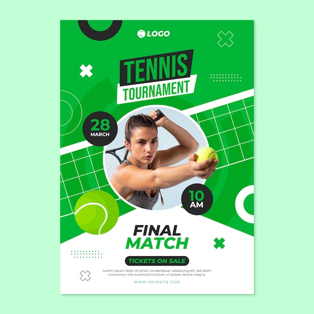 Modello di poster verticale orizzontale del gioco di tennis