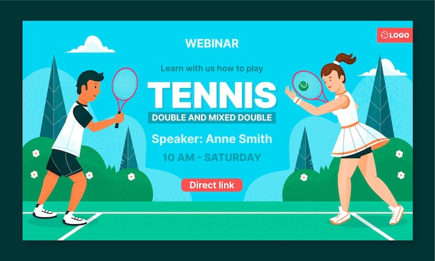 Бесплатное векторное изображение Шаблон горизонтального вебинара по игре в теннис