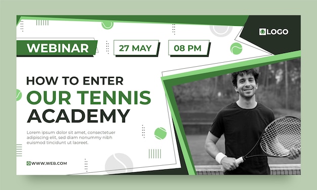 Vettore gratuito modello di webinar orizzontale sul gioco del tennis