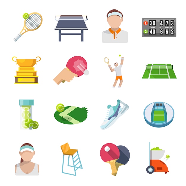 Free vector tennis icons flat set