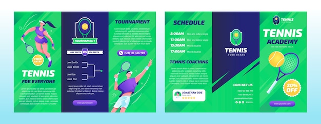 Vettore gratuito modello di brochure aziendale per sport e attività di tennis