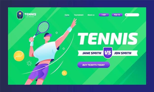 Free vector tennis sport and activity landing page template