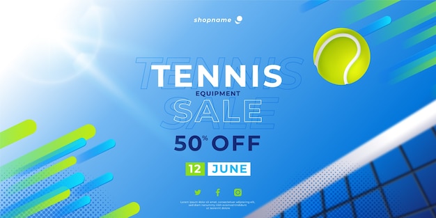 Бесплатное векторное изображение Шаблон баннера горизонтальной продажи теннисного спорта и активности