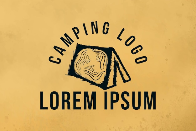 テント、キャンプ、アウトドアアドベンチャーのレトロなロゴ