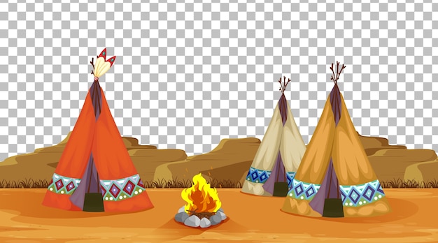 Free vector tent house and fire camping