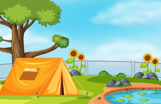 Tent next to pond