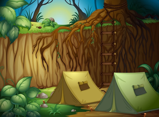 Free vector tents for camping in forest