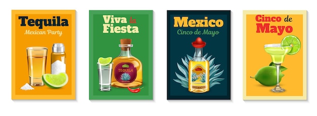Бесплатное векторное изображение Реалистичный плакат с текилой с надписями viva fiesta и мексиканской изолированной изолированной векторной иллюстрацией