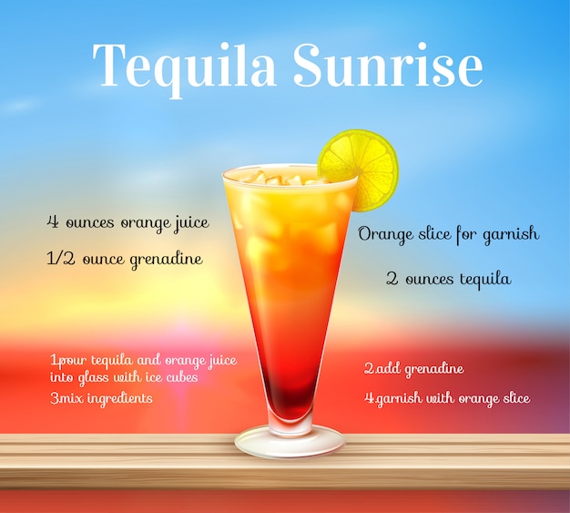 Tequila sunrise cocktail recipe Free Vector