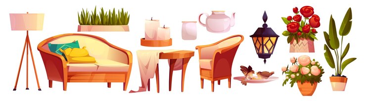 Free Vector terrace garden patio furniture set