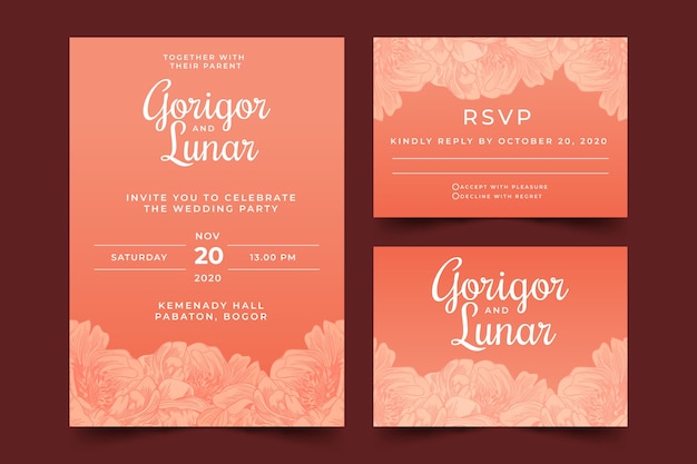 Free vector terracotta wedding stationery template set