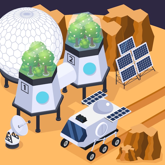 Free vector terraforming mars isometric composition