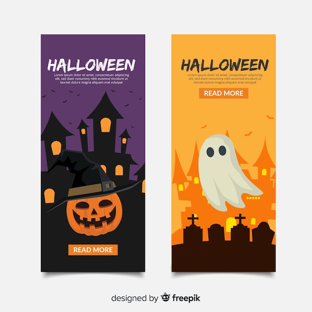 Free vector terrific halloween banners with flat design