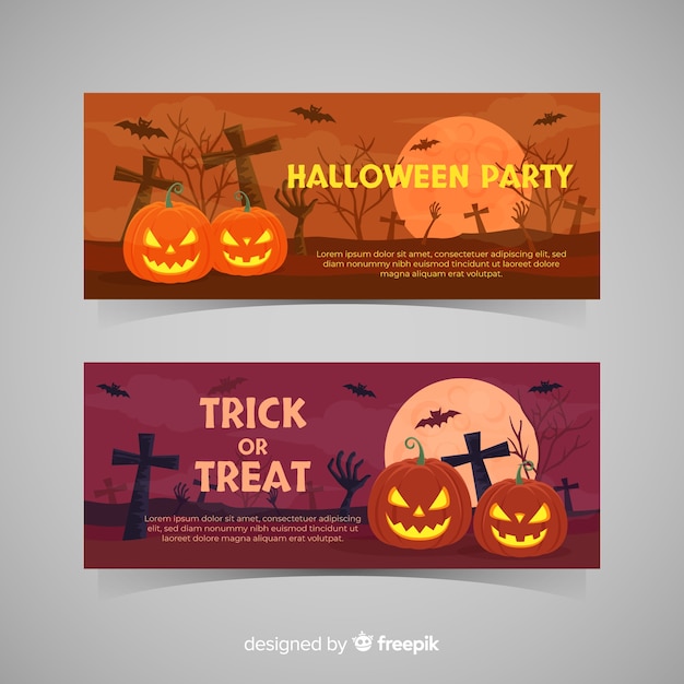 Terrific halloween banners with flat design