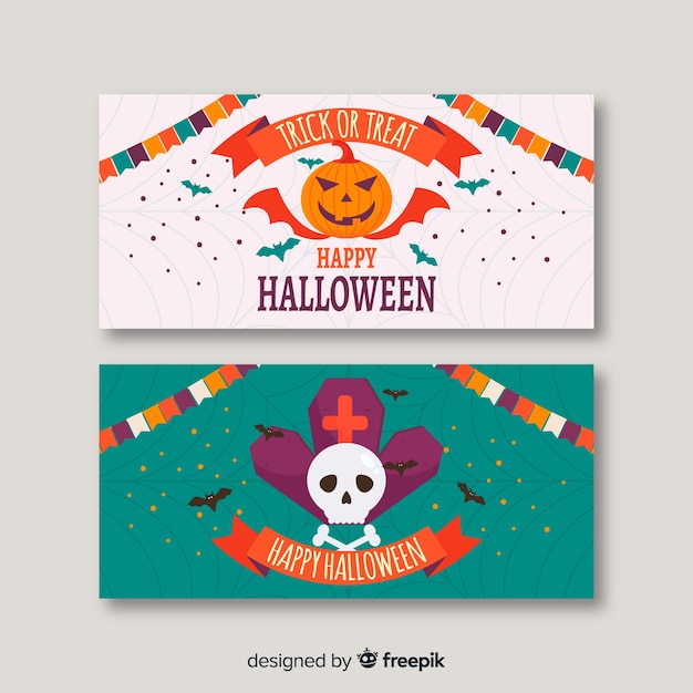 Terrific halloween banners with flat design